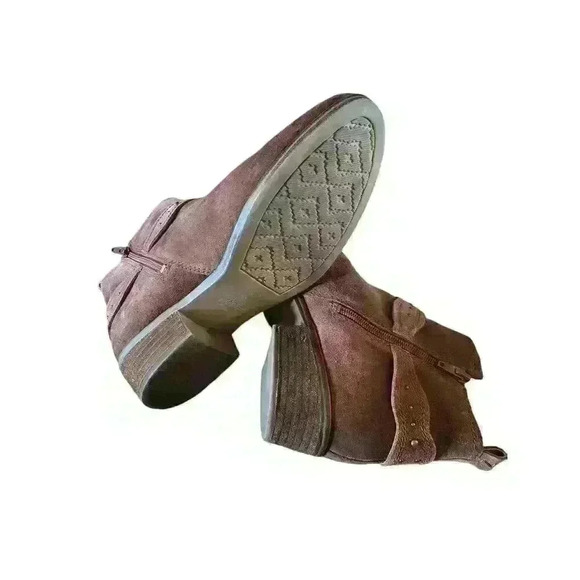Zodiac Womens Suede Ankle Boots Side Zip Buckle Studded Low Heel Brown Size 11 - Picture 3 of 10